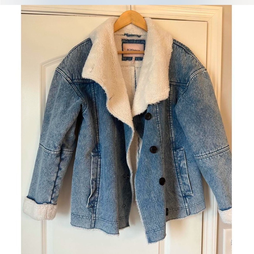 Denim sherpa coat